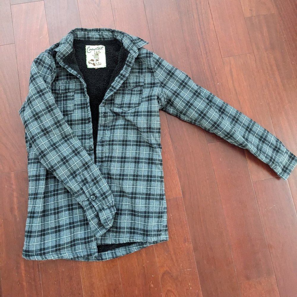 Men's Medium Grey/Black Plaid Coastal Flannel/Jacket w/ Fleece Interior